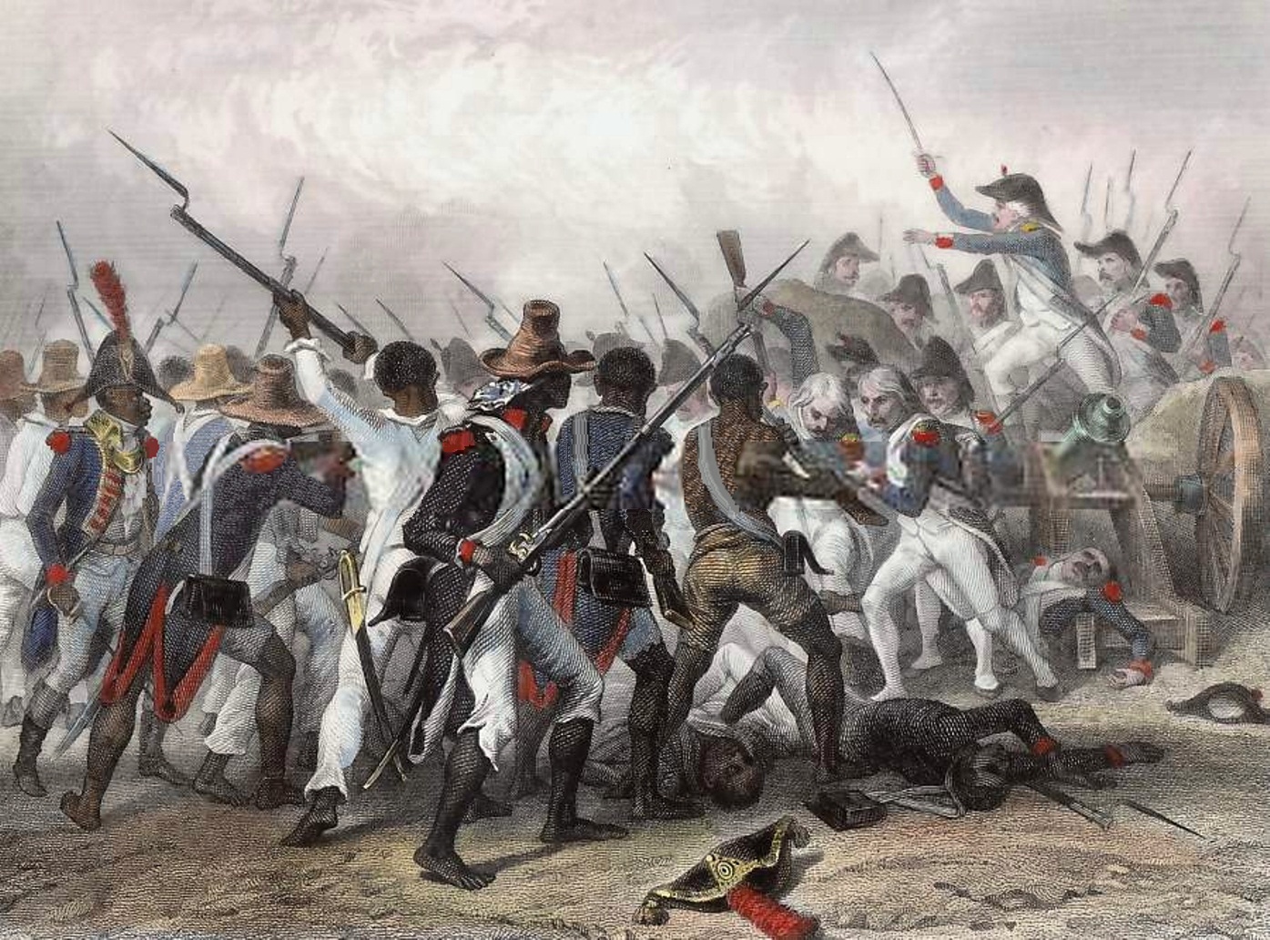 Scene of the Battle of Vertières during the Haitian Revolution; engraved in 1845