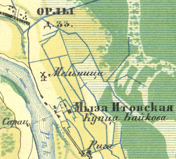 Деревня Орлы на карте 1860 года