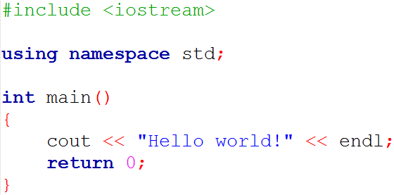 Hello world program in C++