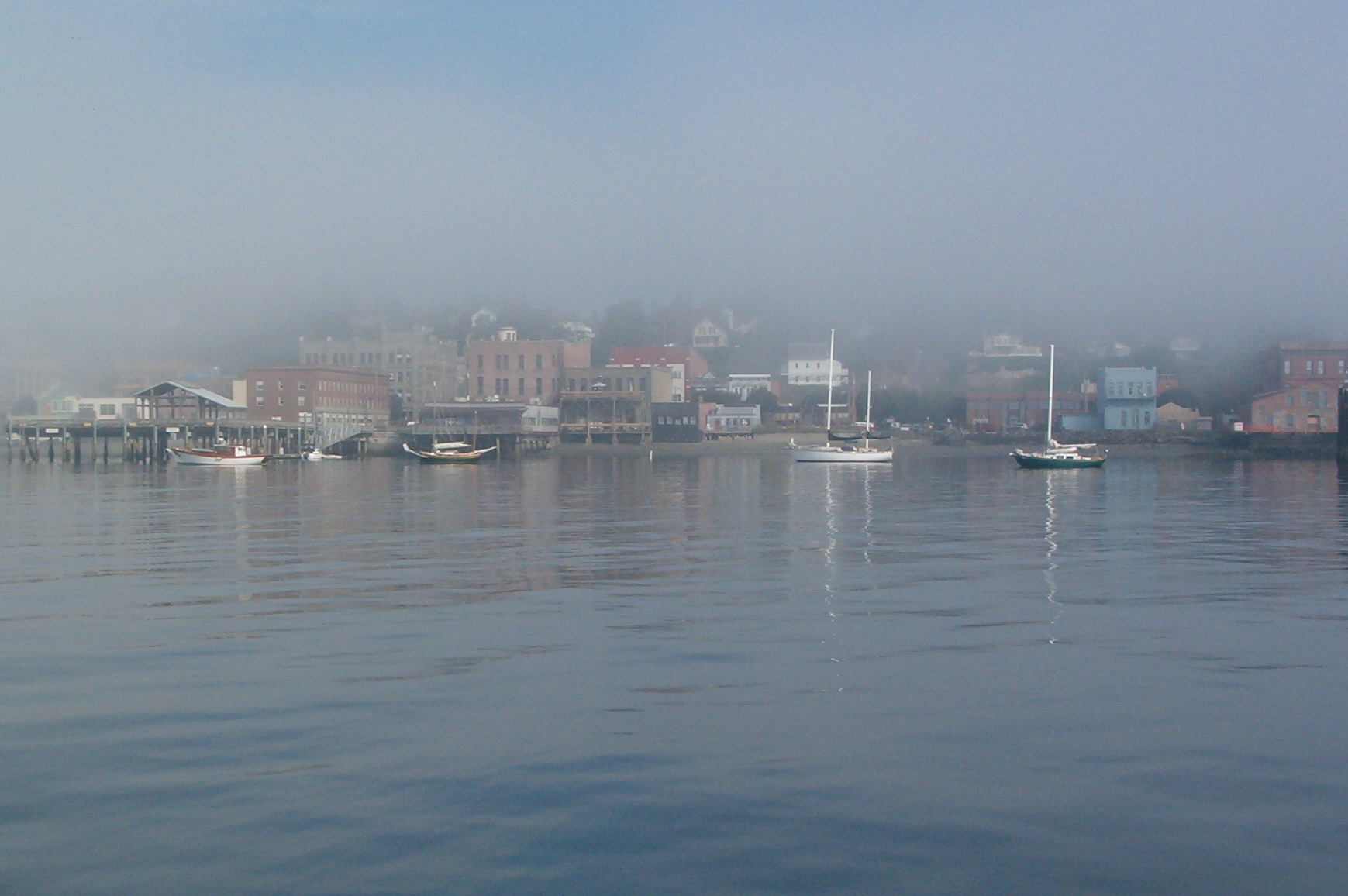 Port Townsend's downtown waterfront in the fog
