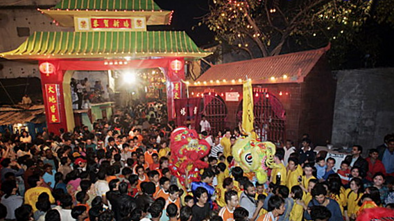 The Chinese New Year celebrated in Chinatown, Tangra, Kolkata, India. (11 February 2002, 23:05:46)