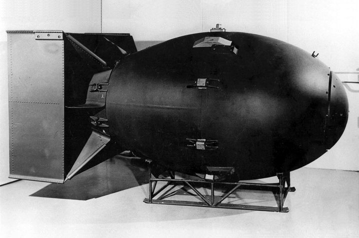 A picture of a mockup of the Fat Man nuclear device | Credit: Wikimedia Commons