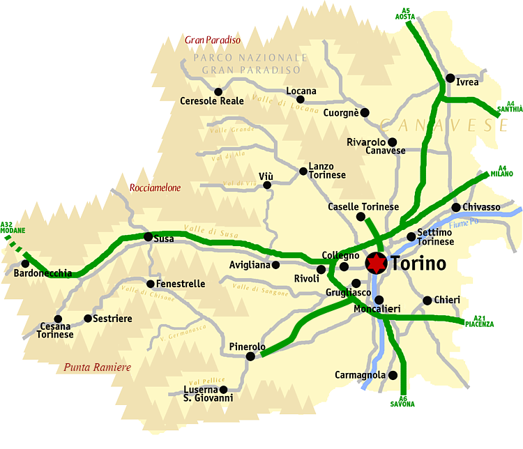 Mapo de la Metropola urbo Torino