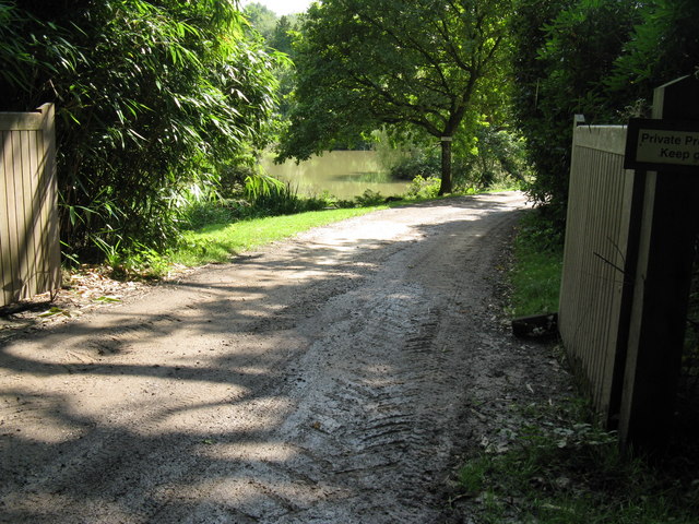 Entrance to private property with lake - geograph.org.uk - 1437450.jpg