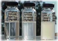 Photo of three glass vials shows turbidity sta...