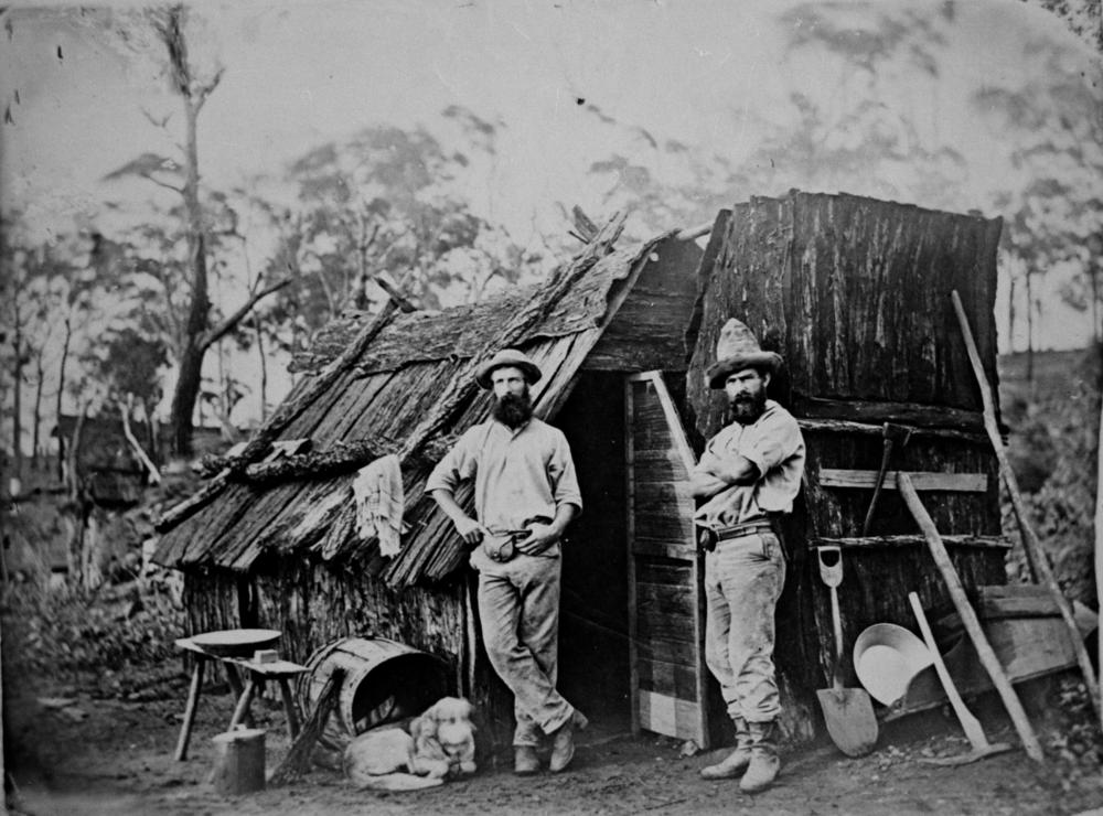 File:StateLibQld 1 102208 Gold miners outside a bark hut, Queensland ...