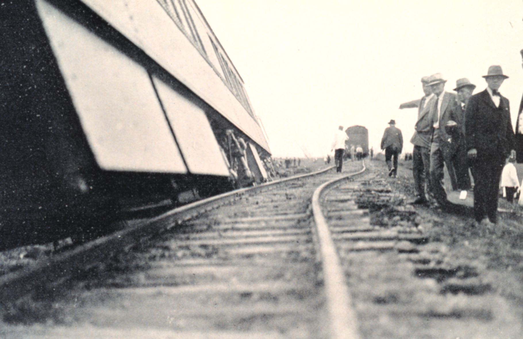 A passenger train that was derailed by a tornado east of Moorhead, Minnesota on May 27, 1931.