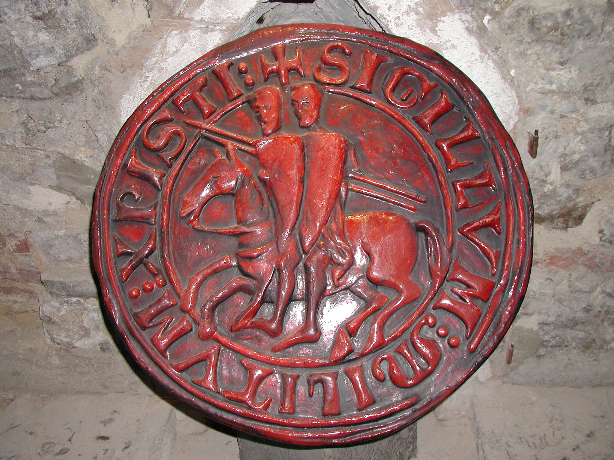 Copy of a seal of the Knights Templar in an exhibition in Prague.