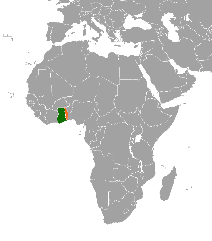 Карта с указанием местоположения Ганы и Того
