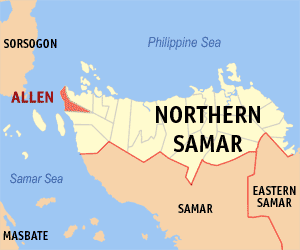 Mapa sa Northern Samar nga nga nagpakita kon asa nahimutang ang Allen