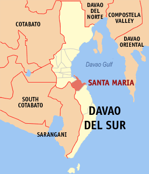 Mapa han Davao del Sur nga nagpapakita kon hain nahamutangan an Santa Maria