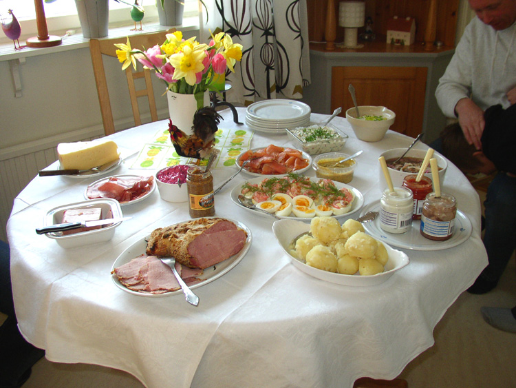 A Swedish appetizer table at Easter.