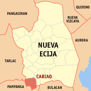Mapa han Nueva Ecija nga nagpapakita kon hain an Cabiao