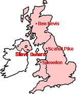 Outline map showing the location of the three peaks.