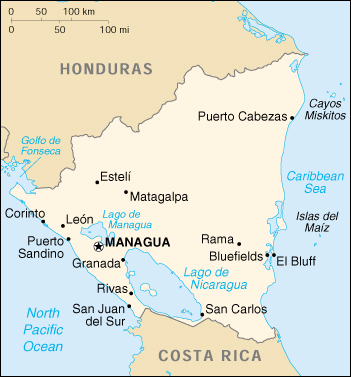 Mapa da República da Nicarágua