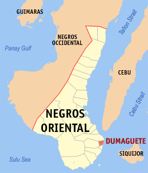 Mapa han Negros Oriental nga nagpapakita kon hain nahamutangan an Syudad han Dumaguete