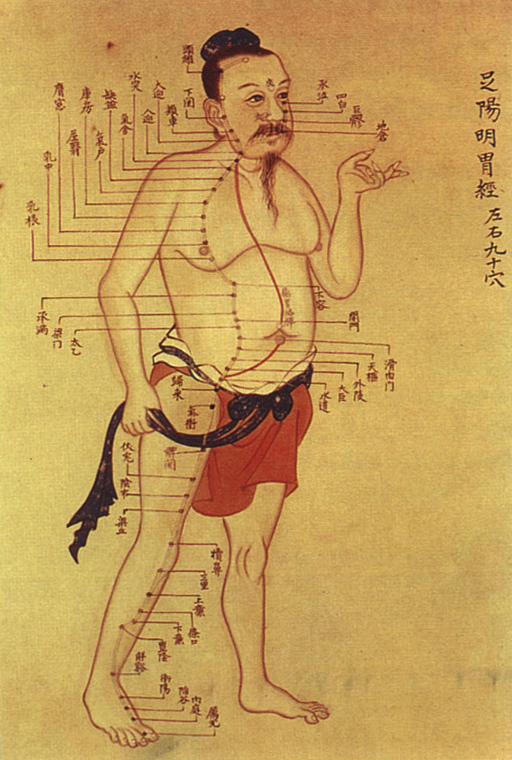 Old Chinese medical chart on acupuncture meridians