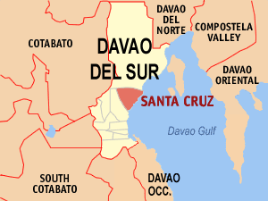 Mapa sa Davao del Sur nga nagpakita kon asa nahimutang ang Santa Cruz
