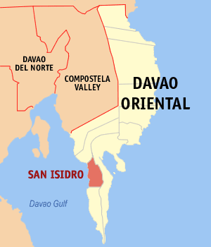 Mapa sa Davao Oriental nga nagpakita kon asa nahimutang ang San Isidro