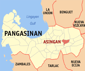 Mapa han Pangasinan nga nagpapakita kon hain nahamutang an Asingan