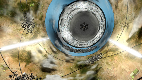 Artistische Darstellung des Inneren des extraterrestrischen Raumschiffs Rama