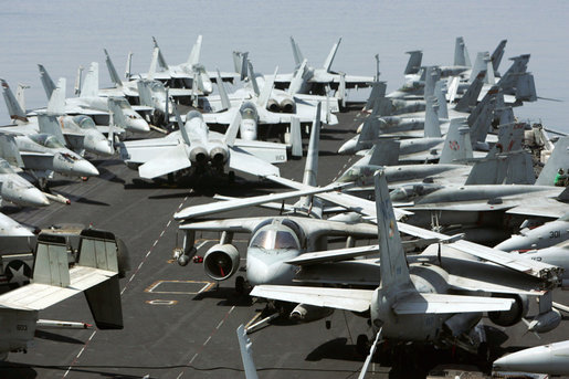 US Sends Aircraft Carrier Through Strait Of Hormuz During Iran Wargames USS John C. Stennis, flight deck 2007May11