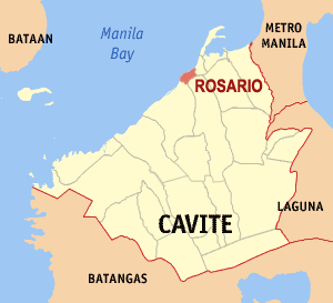 Mapa han Cavite nga nagpapakita kon hain nahimutang an Rosario