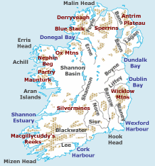 Some physical features of Ireland are shown on this map. See also this larger version with more details