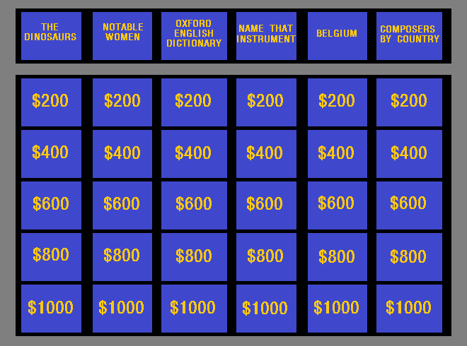 Jeopardy gameboard