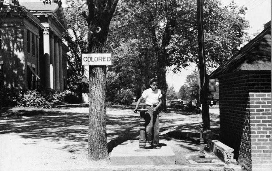 Jim Crow Drinking Fountain county courthouse lawn, Halifax, North Carolina, 1938