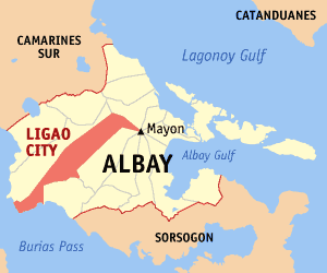 Map of Albay showing the location of Ligao City.