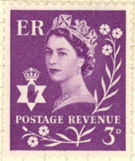 A purple postage stamp honored Queen Elizabeth II in 1958