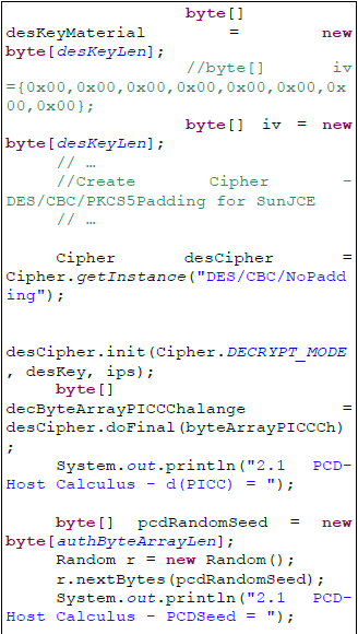 Figure 4b. An authentication procedure specific to Mifare DESFire tags/cards