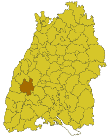 Elhelyezkedése Baden-Württemberg térképén