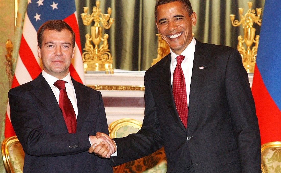 President Barack Obama with Russian President Dmitry Medvedev, July 6, 2009