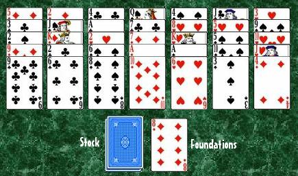 The initial layout in the solitaire game of Golf.