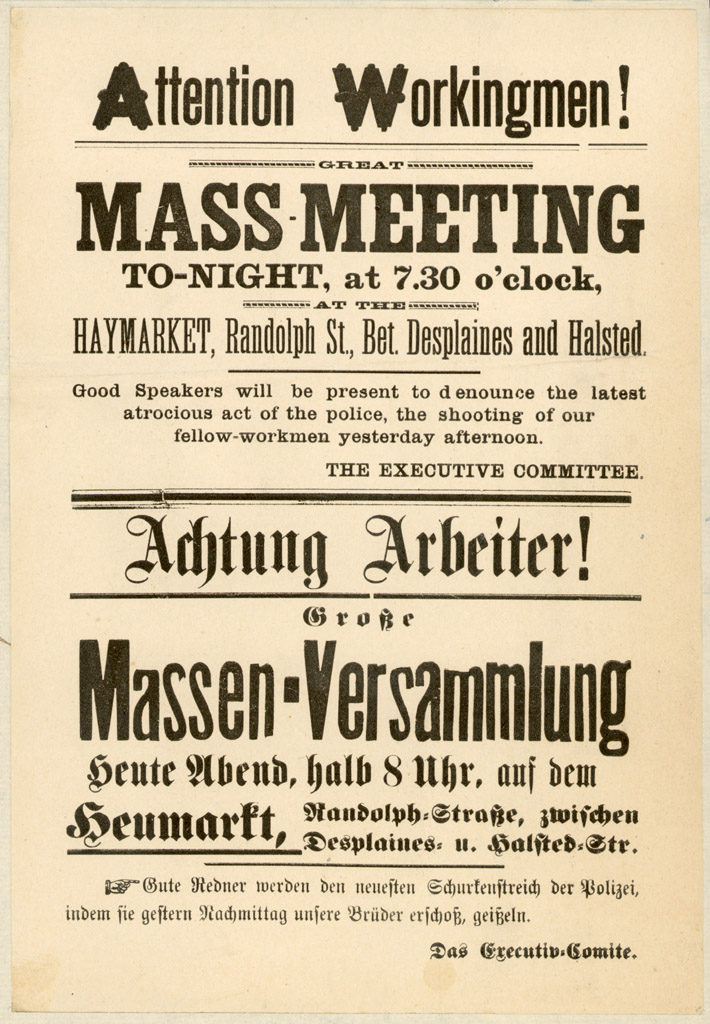English/German Pamphlet Supporting Striking Workers, Chicago, May 4, 1886