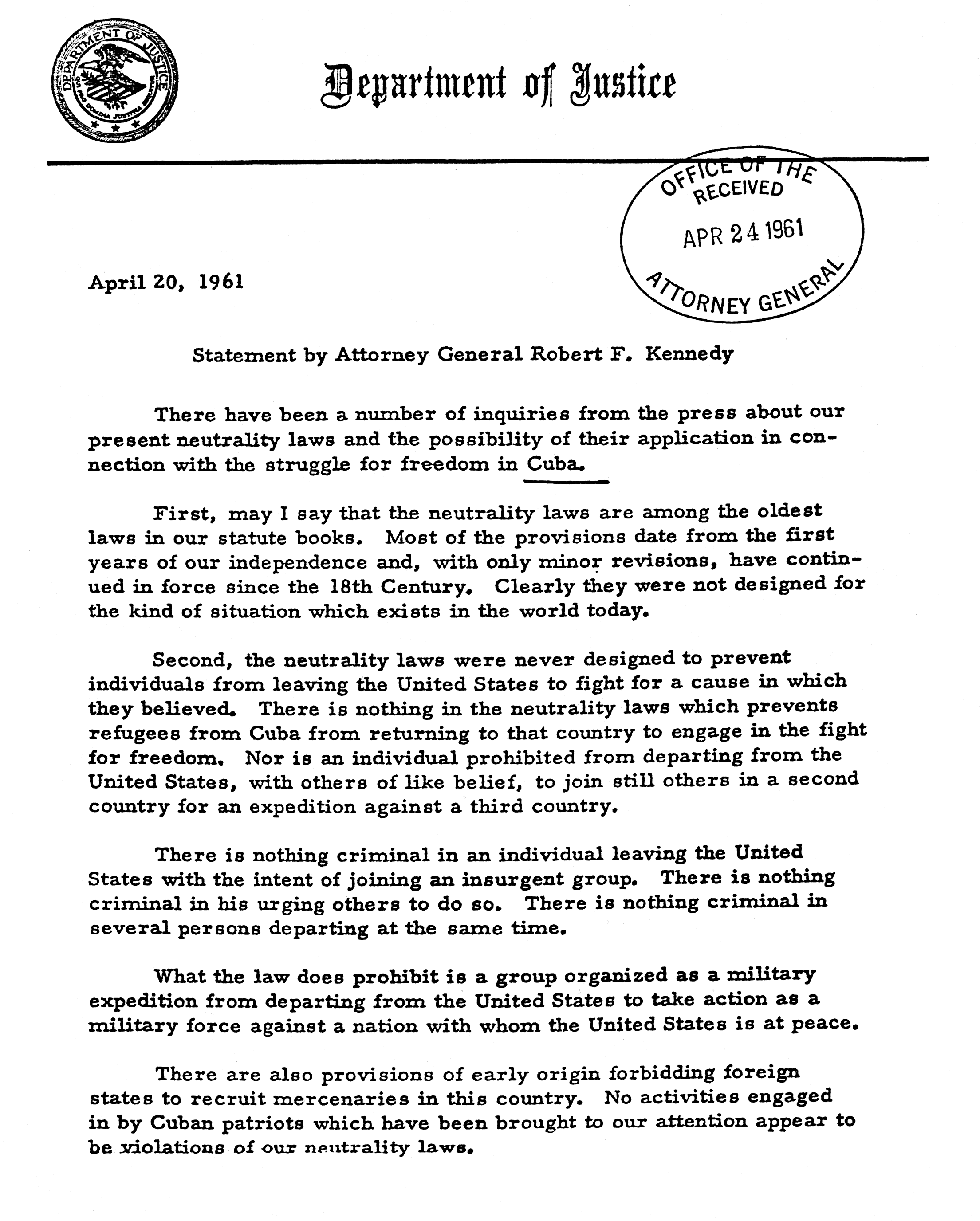 File:Robert F. Kennedy Statement on Cuba and Neutrality Laws April 20 ...