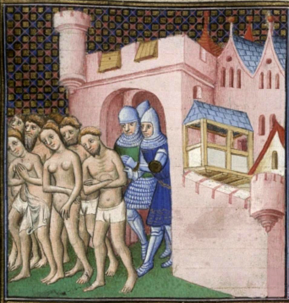 Cathars being expelled from Carcassonne in 1209.