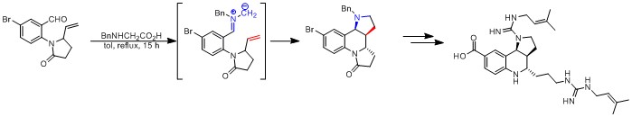 Step of martinellic acid synthesis using azomethine ylide.