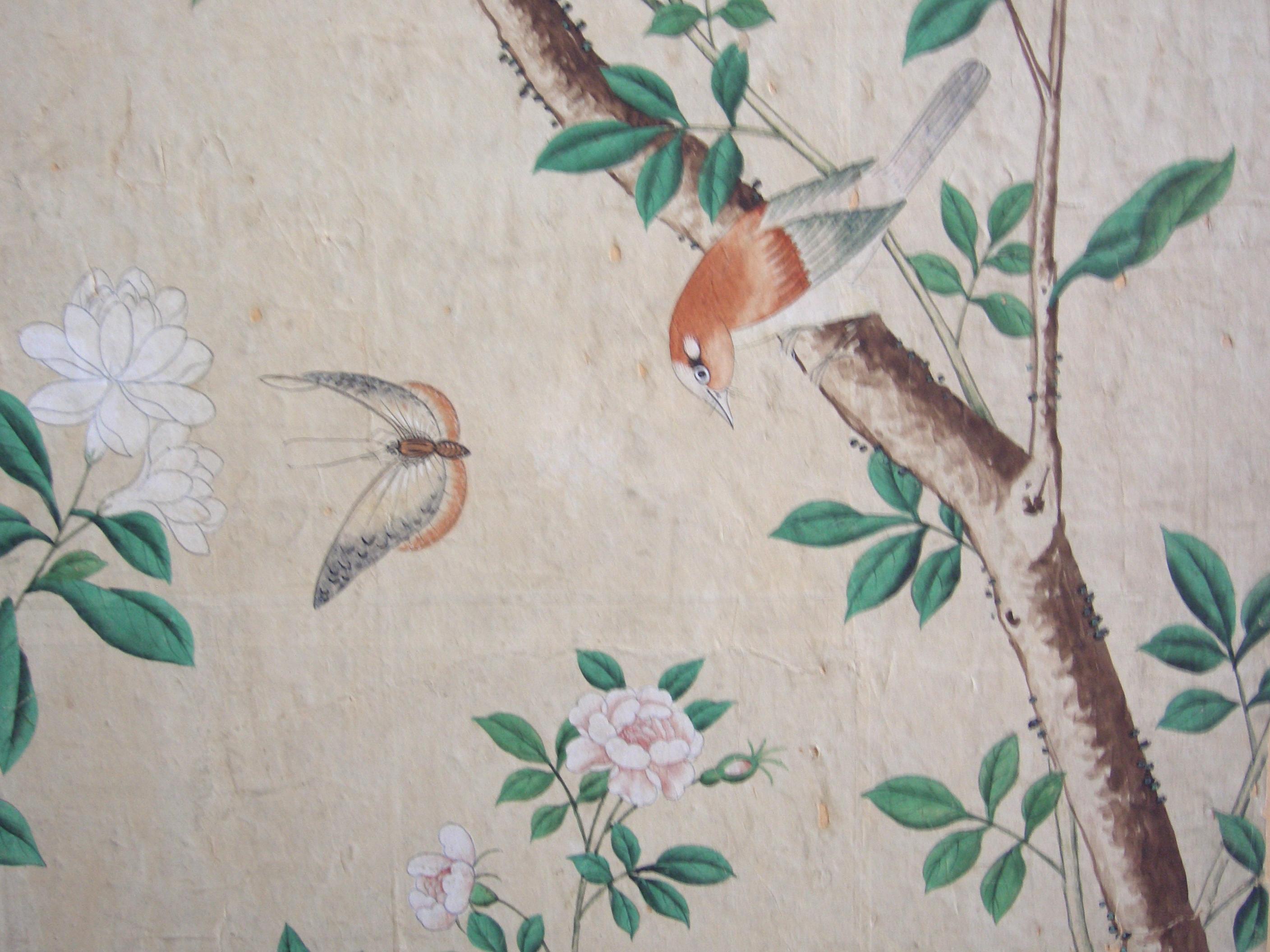 Chinese Wallpaper showing birds and plants. Qianlong period, approx. 1780