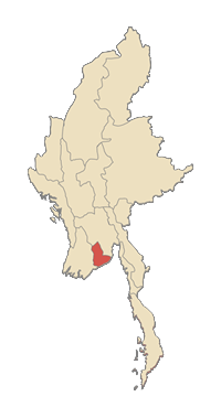 मानचित्र जिसमें यांगोन मण्डल ရန်ကုန်တိုင်းဒေသကြီး Yangon Region हाइलाइटेड है