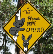 Road sign depicting a koala and a kangaroo Panneaux koala kangourou.jpg