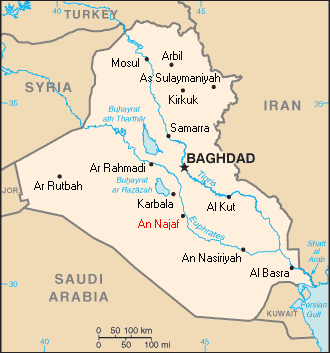 Location of Najaf, Iraq