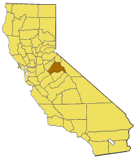 Map of California highlighting Tuolumne County