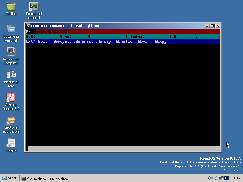 Hbrun from Harbour 3.0 Running Under ReactOS 0.4.13