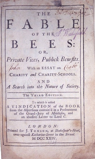 The Fable of the Bees, by Bernard Mandeville (title page)