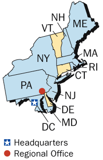 Map of Region I US Nuclear Regulatory Commission region 1 map.gif