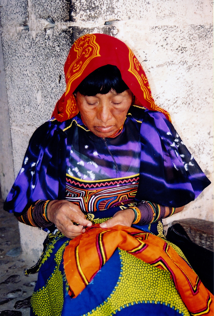 Kuna woman sewing in Panama