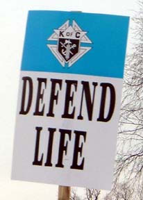 A Knights of Columbus sign at the March For Life.